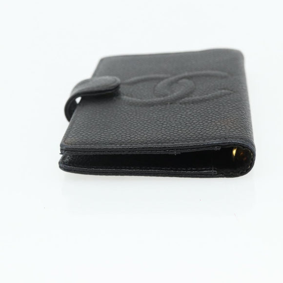 CHANEL Day Planner Cover Caviar Skin Black Gold CC Auth 178788A