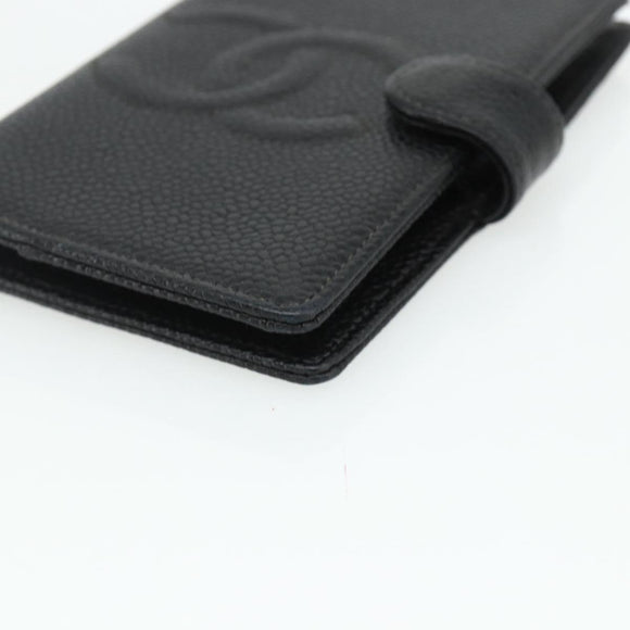 CHANEL Day Planner Cover Caviar Skin Black Gold CC Auth 178788A