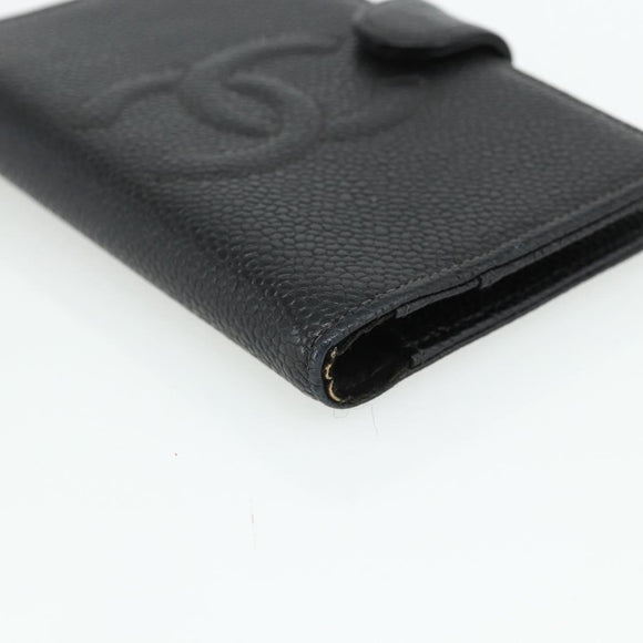 CHANEL Day Planner Cover Caviar Skin Black Gold CC Auth 178788A