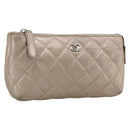 CHANEL Matelasse Pouch Lamb Skin Pink Silver CC Auth 178791A-1