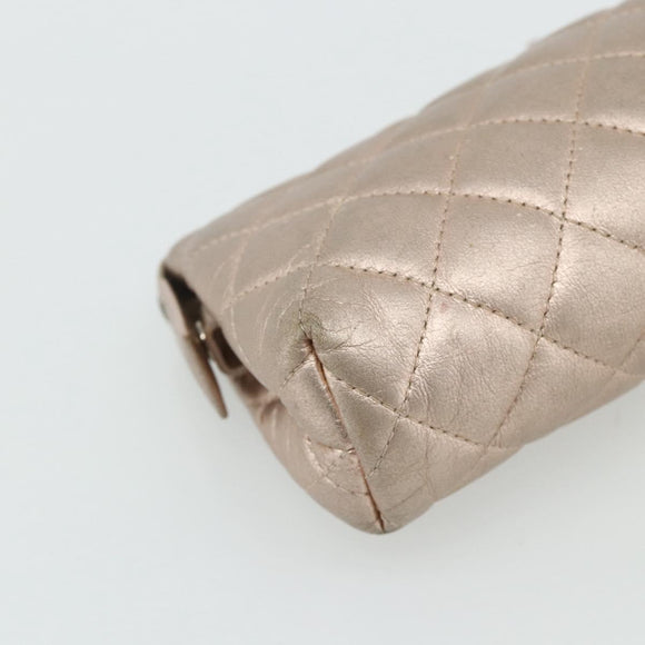 CHANEL Matelasse Pouch Lamb Skin Pink Silver CC Auth 178791A