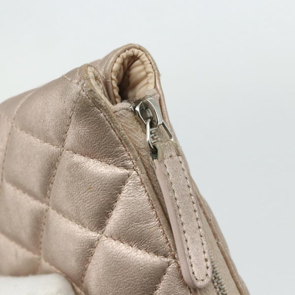 CHANEL Matelasse Pouch Lamb Skin Pink Silver CC Auth 178791A