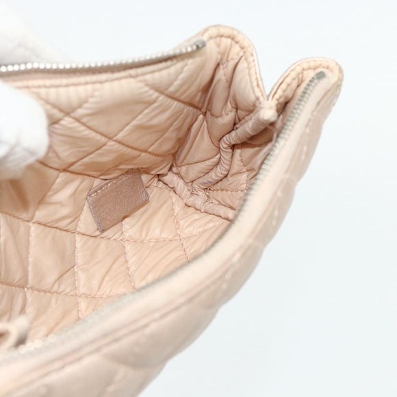 CHANEL Matelasse Pouch Lamb Skin Pink Silver CC Auth 178791A