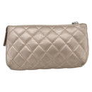 CHANEL Matelasse Pouch Lamb Skin Pink Silver CC Auth 178791A-3