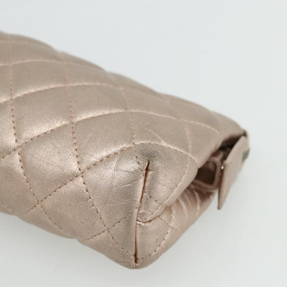 CHANEL Matelasse Pouch Lamb Skin Pink Silver CC Auth 178791A