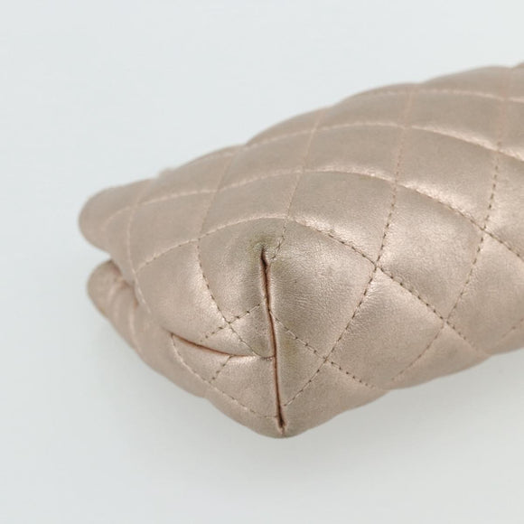 CHANEL Matelasse Pouch Lamb Skin Pink Silver CC Auth 178791A