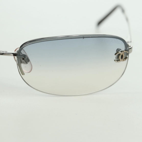 CHANEL COCO Mark Sunglasses metal Silver CC Auth 178795V