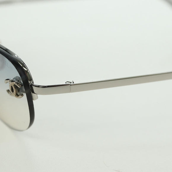 CHANEL COCO Mark Sunglasses metal Silver CC Auth 178795V