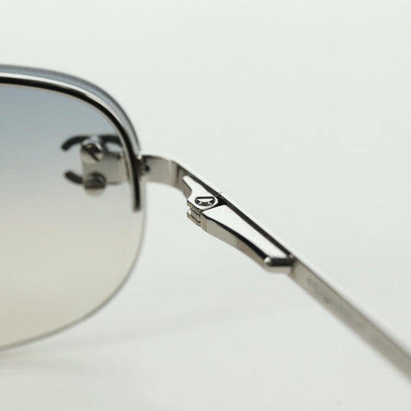 CHANEL COCO Mark Sunglasses metal Silver CC Auth 178795V