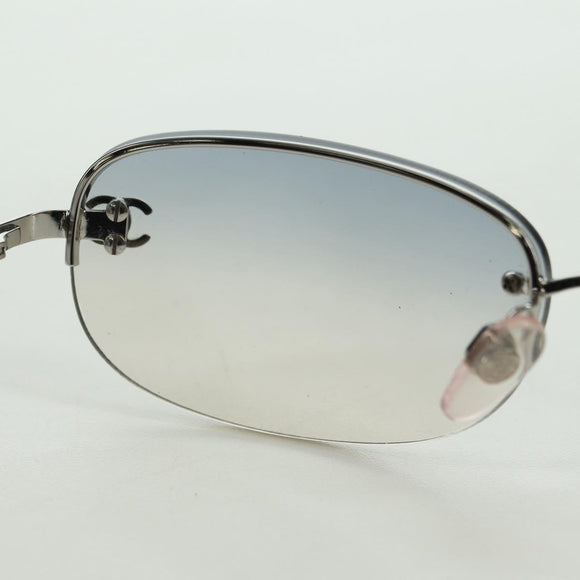 CHANEL COCO Mark Sunglasses metal Silver CC Auth 178795V