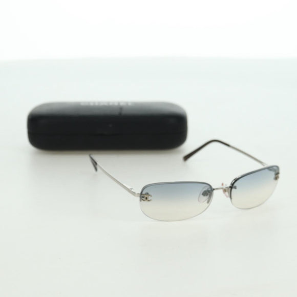 CHANEL COCO Mark Sunglasses metal Silver CC Auth 178795V