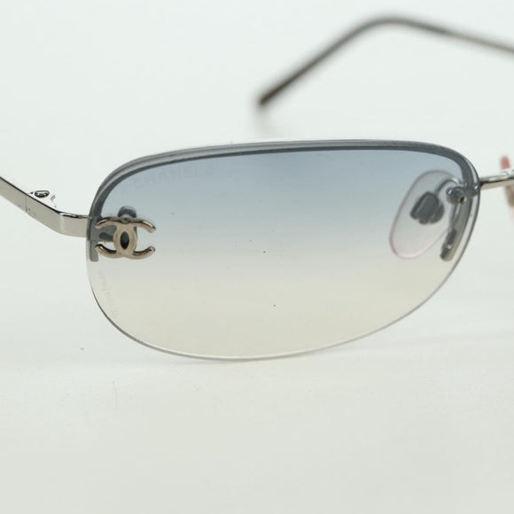 CHANEL COCO Mark Sunglasses metal Silver CC Auth 178795V