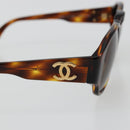 CHANEL COCO Mark Sunglasses plastic Brown CC Auth 178796-8