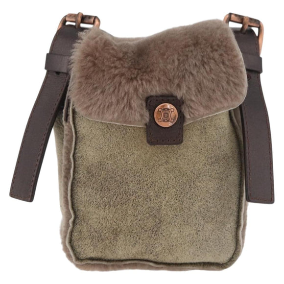 CELINE Shoulder Bag Mouton Brown Auth 178798A