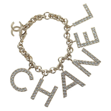 CHANEL Logo Bracelet metal Champagne Gold CC Auth 178800SM