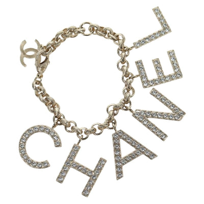 CHANEL Logo Bracelet metal Champagne Gold CC Auth 178800SM