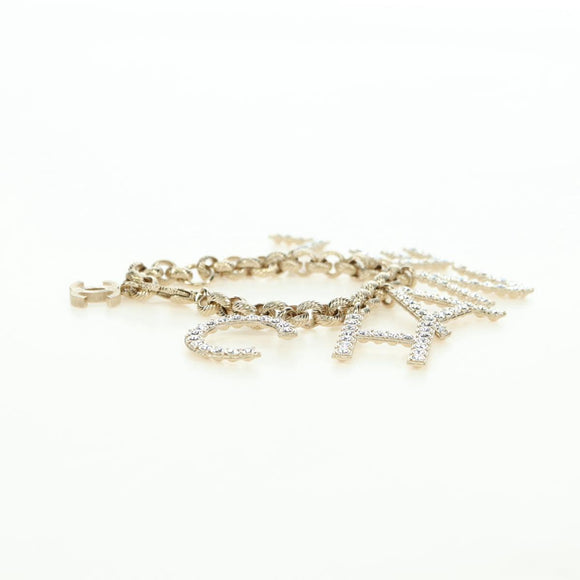 CHANEL Logo Bracelet metal Champagne Gold CC Auth 178800SM