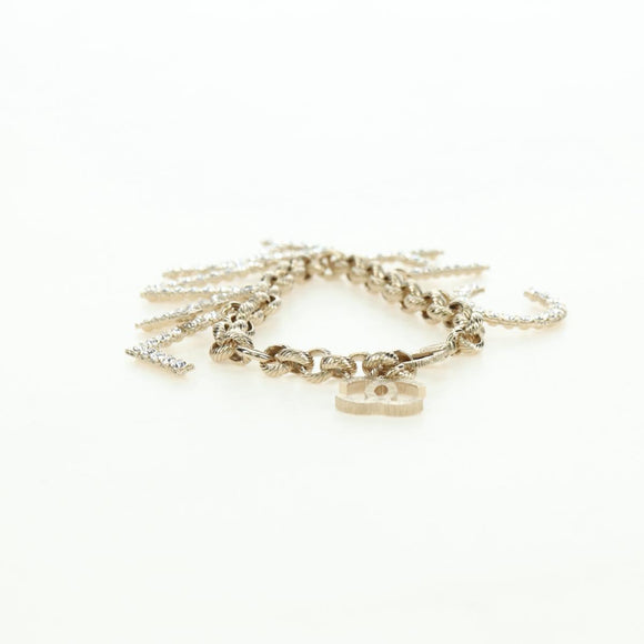 CHANEL Logo Bracelet metal Champagne Gold CC Auth 178800SM