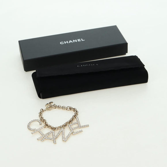 CHANEL Logo Bracelet metal Champagne Gold CC Auth 178800SM