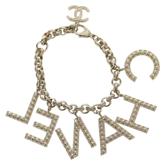 CHANEL Logo Bracelet metal Champagne Gold CC Auth 178800SM