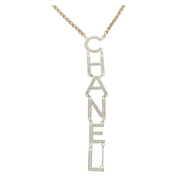 CHANEL Logo Necklace metal Champagne Gold CC Auth 178801SM