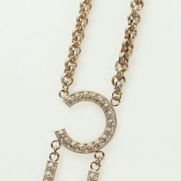 CHANEL Logo Necklace metal Champagne Gold CC Auth 178801SM
