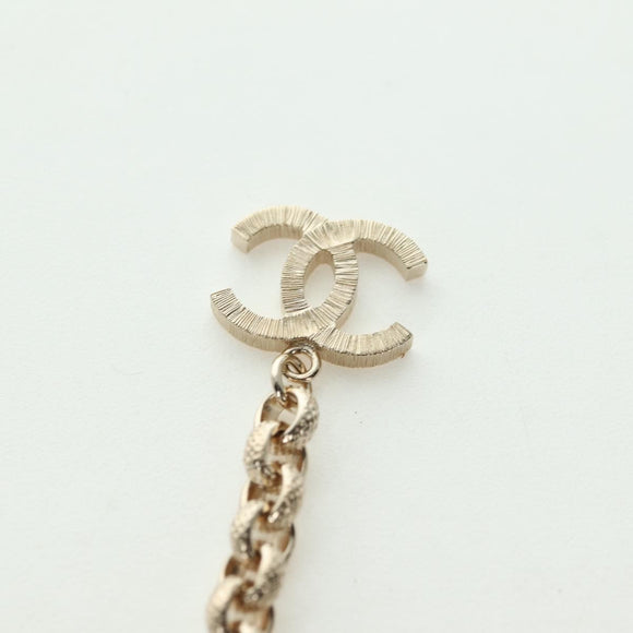 CHANEL Logo Necklace metal Champagne Gold CC Auth 178801SM