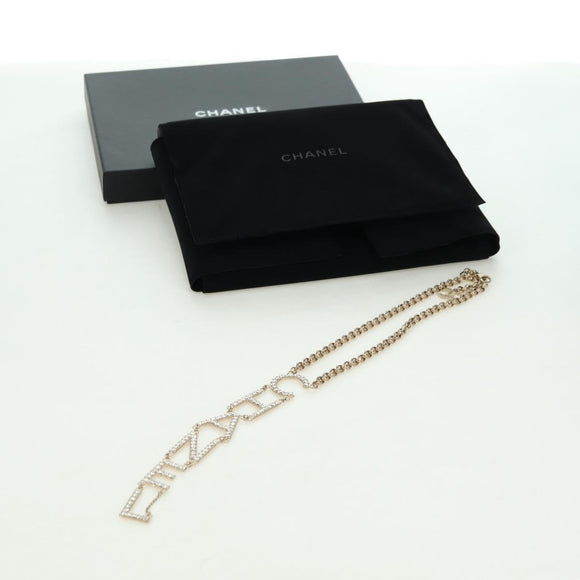 CHANEL Logo Necklace metal Champagne Gold CC Auth 178801SM