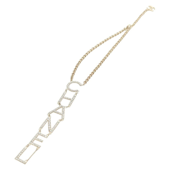 CHANEL Logo Necklace metal Champagne Gold CC Auth 178801SM