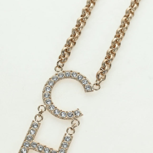 CHANEL Logo Necklace metal Champagne Gold CC Auth 178801SM