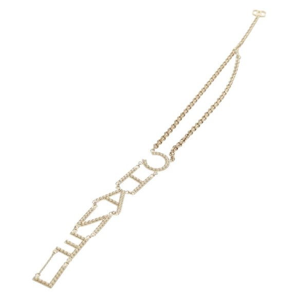 CHANEL Logo Necklace metal Champagne Gold CC Auth 178801SM