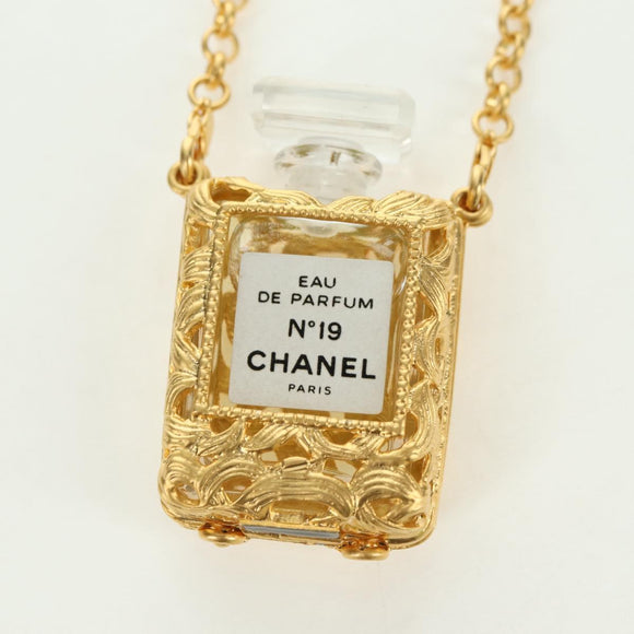 CHANEL Perfume Necklace metal Gold CC Auth 178803M