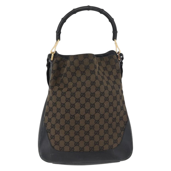 GUCCI GG Canvas Bamboo Shoulder Bag 2way Navy Gold 001 4058 Auth 178808