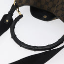 GUCCI GG Canvas Bamboo Shoulder Bag 2way Navy Gold 001 4058 Auth 178808-7