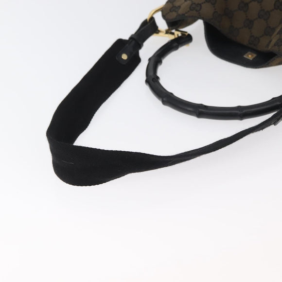 GUCCI GG Canvas Bamboo Shoulder Bag 2way Navy Gold 001 4058 Auth 178808