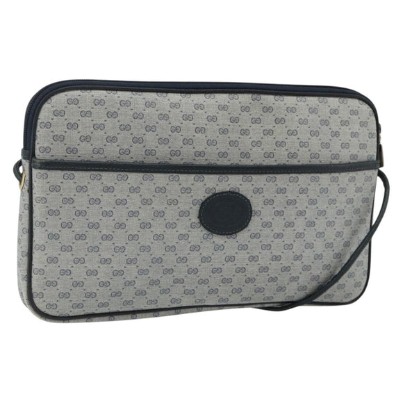 GUCCI Micro GG Supreme Shoulder Bag PVC Navy Gold Auth 178810