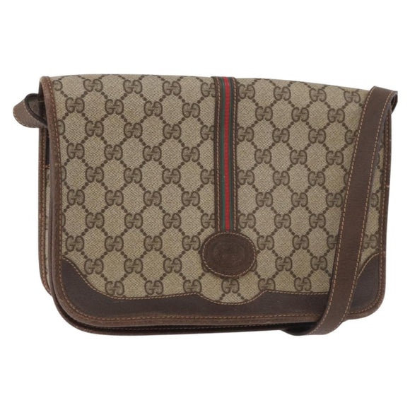 GUCCI GG Supreme Web Sherry Line Bag PVC Beige Gold 001 104 0551 Auth 178811