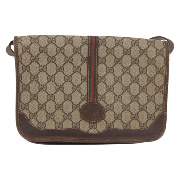 GUCCI GG Supreme Web Sherry Line Bag PVC Beige Gold 001 104 0551 Auth 178811