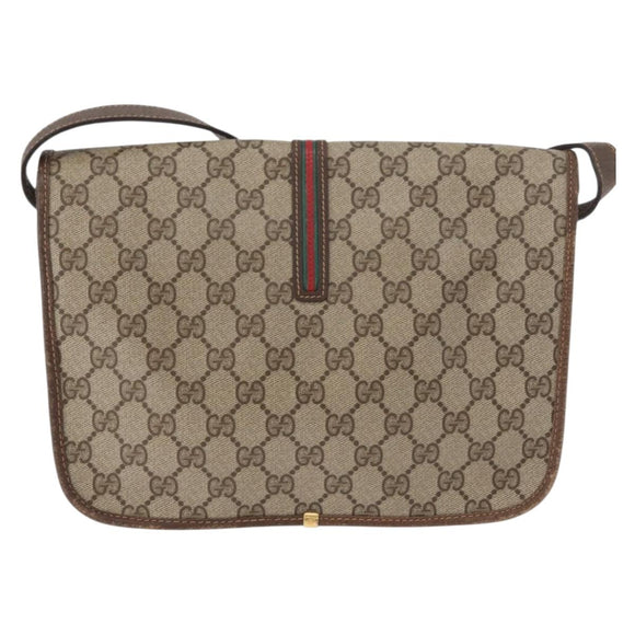 GUCCI GG Supreme Web Sherry Line Bag PVC Beige Gold 001 104 0551 Auth 178811