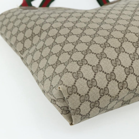 GUCCI GG Supreme Web Sherry Line Tote Bag PVC Beige Gold Auth 178813