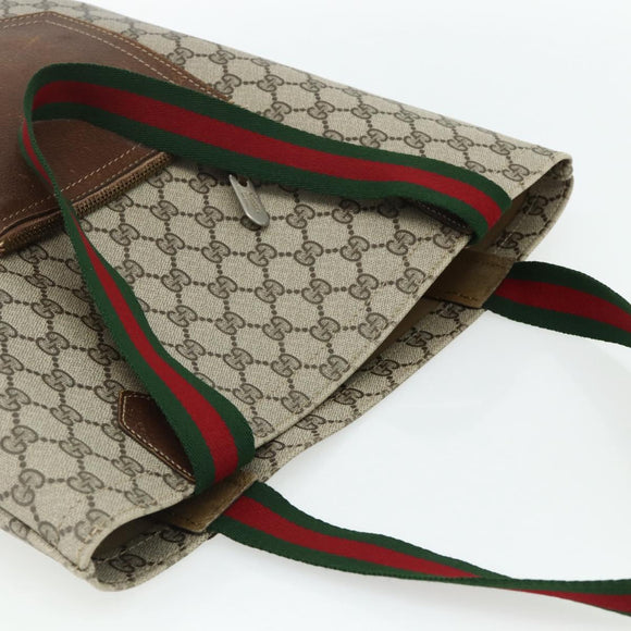 GUCCI GG Supreme Web Sherry Line Tote Bag PVC Beige Gold Auth 178813