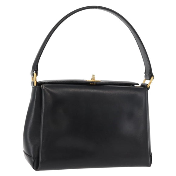 GUCCI Hand Bag Leather Black Gold Auth 178816