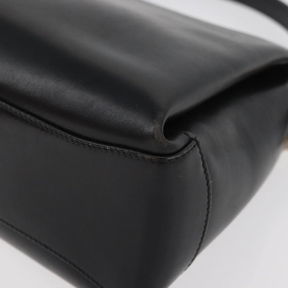 GUCCI Hand Bag Leather Black Gold Auth 178816