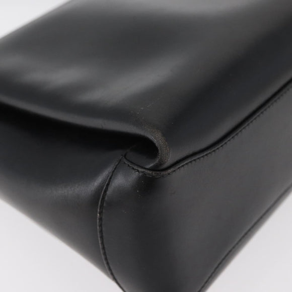 GUCCI Hand Bag Leather Black Gold Auth 178816