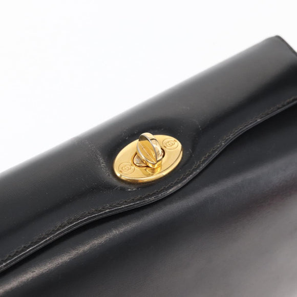 GUCCI Hand Bag Leather Black Gold Auth 178816