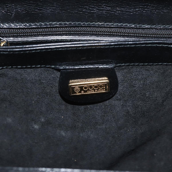 GUCCI Hand Bag Leather Black Gold Auth 178816