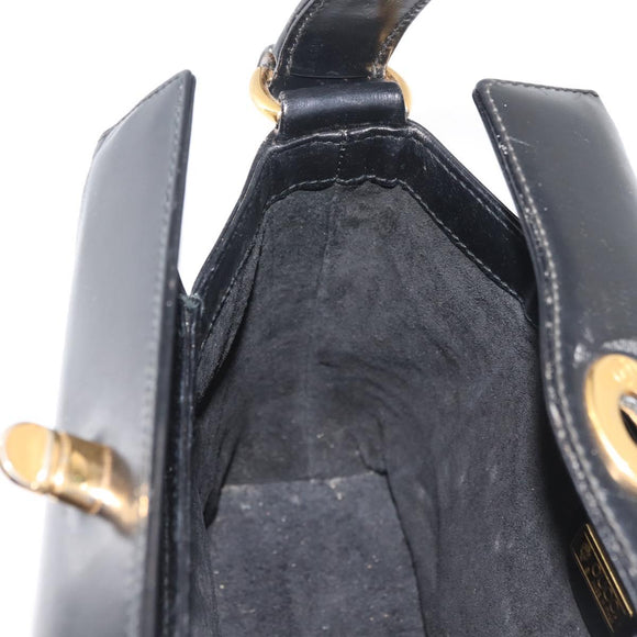 GUCCI Hand Bag Leather Black Gold Auth 178816