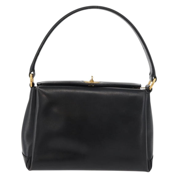 GUCCI Hand Bag Leather Black Gold Auth 178816