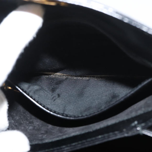 GUCCI Hand Bag Leather Black Gold Auth 178816