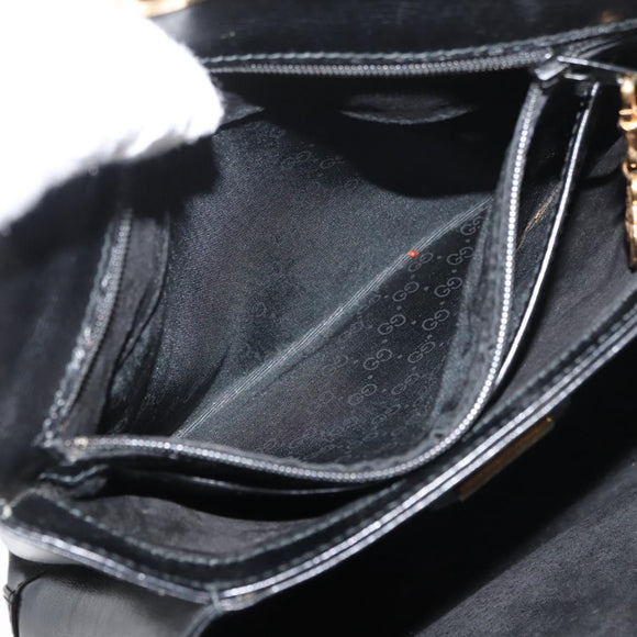 GUCCI Hand Bag Leather Black Gold Auth 178816